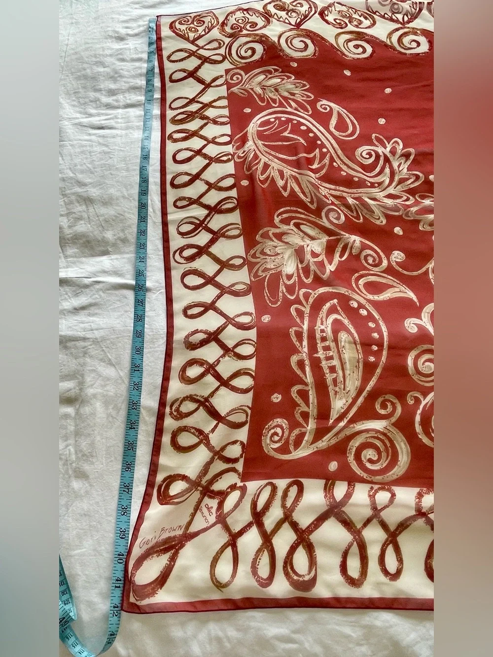 Geri Brown Rust and Cream Paisley almost Square Scarf- translucent
